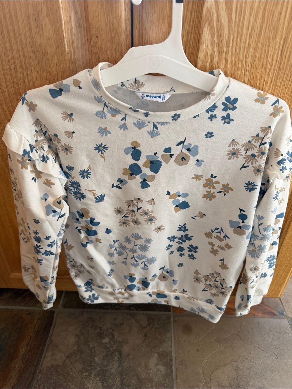 Mayoral Cream Sweatshirt with Blue and Tan Floral Design